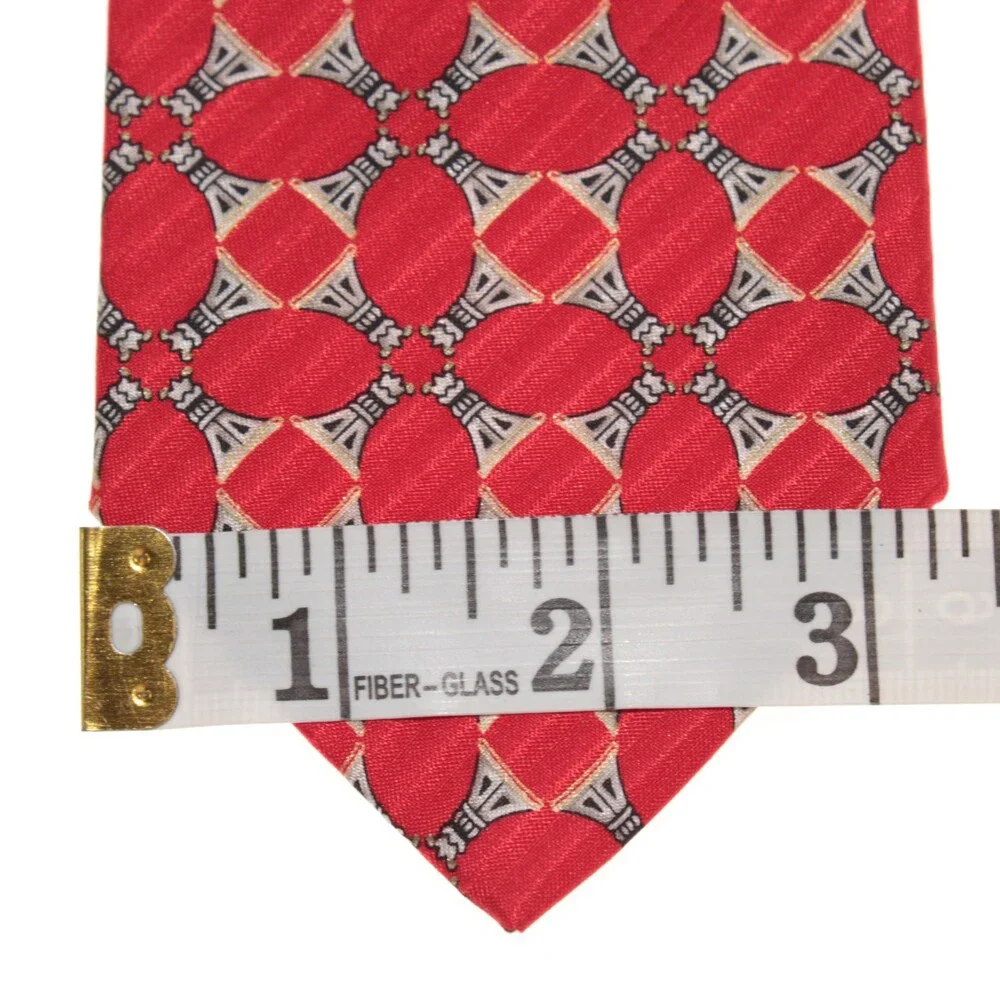 Brioni NWOT Neck Tie in Red / Beige / Black Geometric Print 100% Silk